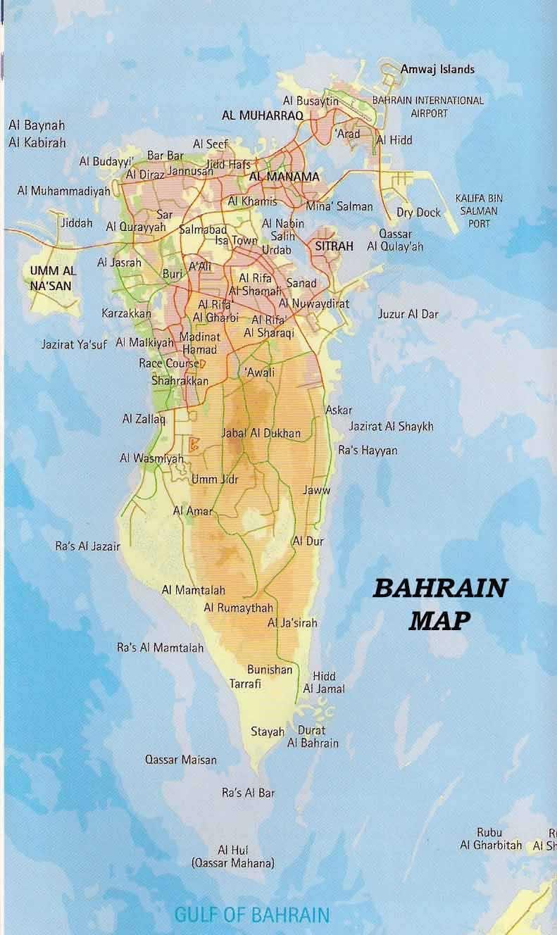 Bahrain peta dengan tempat-tempat