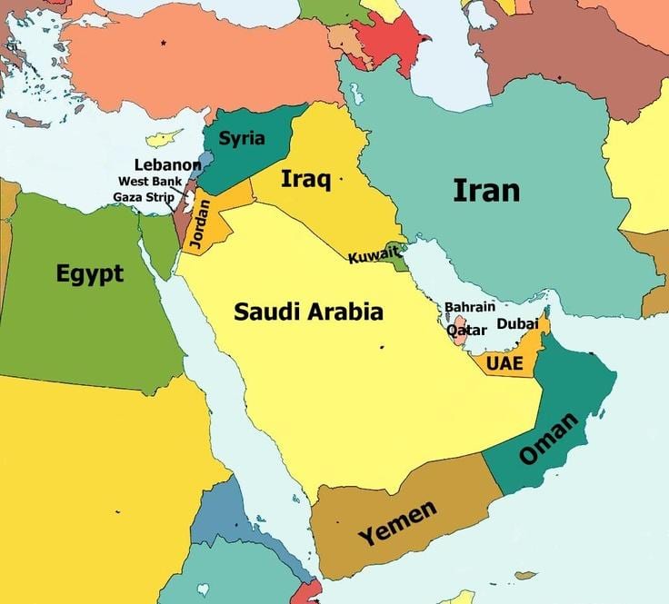 peta dari Bahrain dan daerah sekitarnya